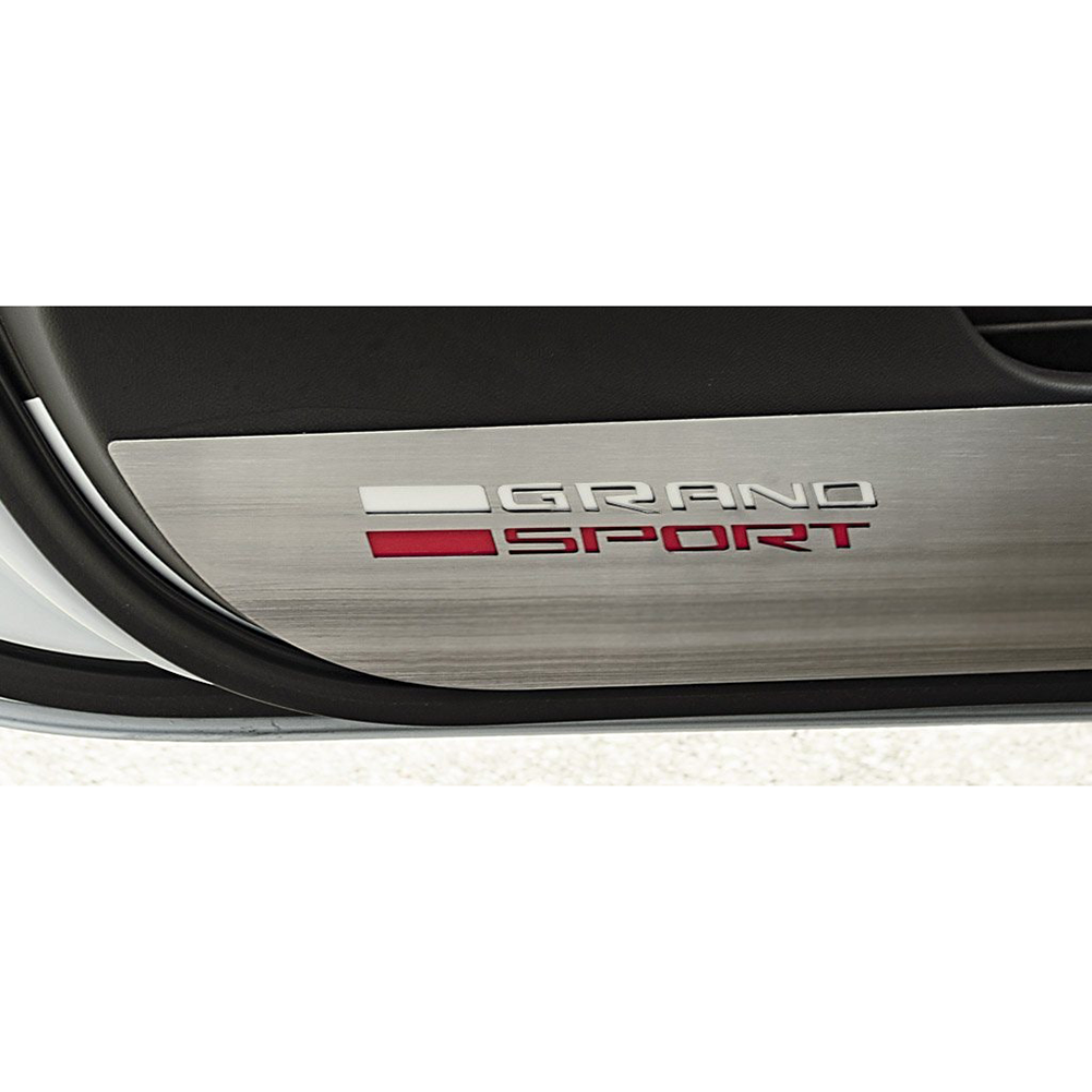 Corvette Door Guards Brushed Trim With Grand Sport Logo: 2017-2019 C7 Grand Sport