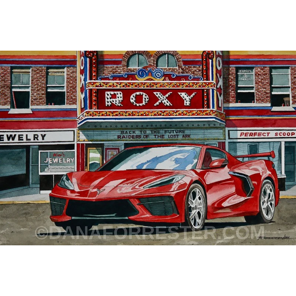 Dana Forrester Corvette Print "Back To The Future" - Torch Red C8 Coupe