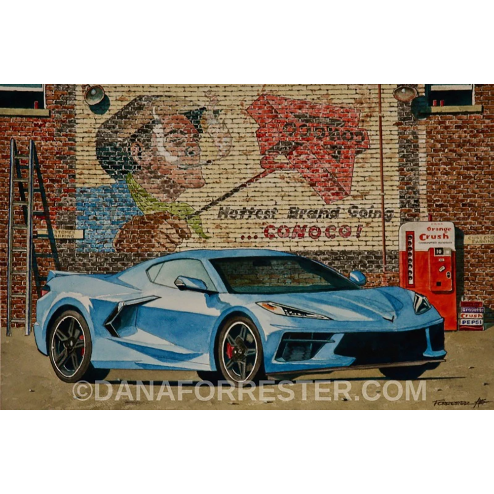 Dana Forrester Corvette Print "Hottest Thing Going” - Rapid Blue C8 Coupe