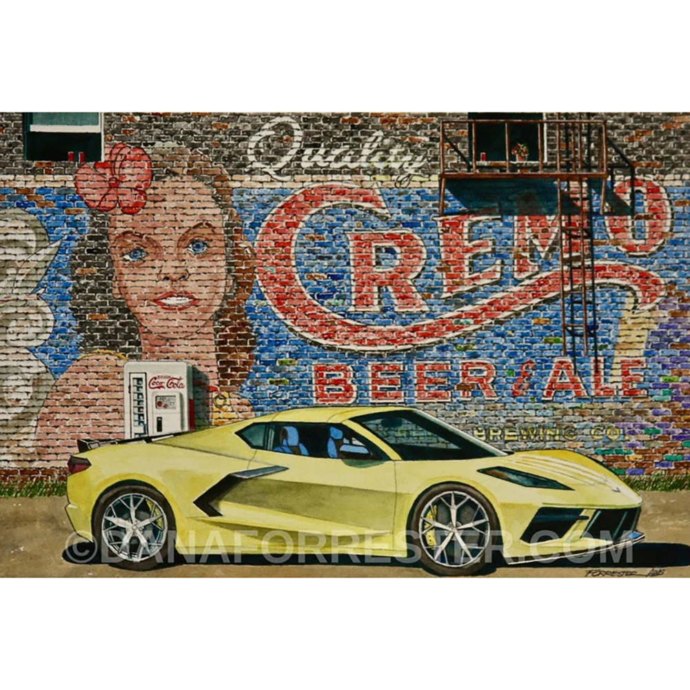 Dana Forrester Corvette Print "Out Of The Blue" - Yellow C8 Coupe