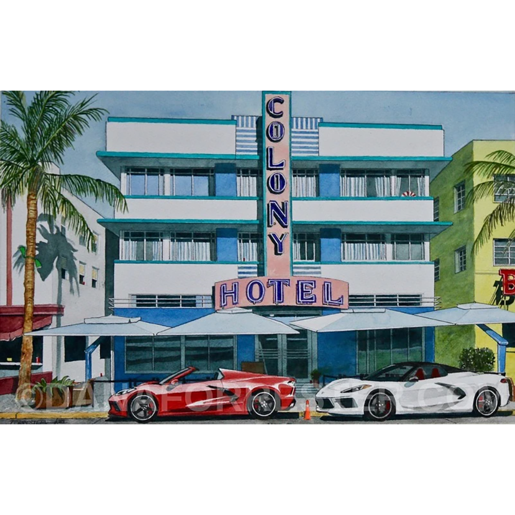 Dana Forrester Corvette Print "The Colony of Miami Beach” - C8