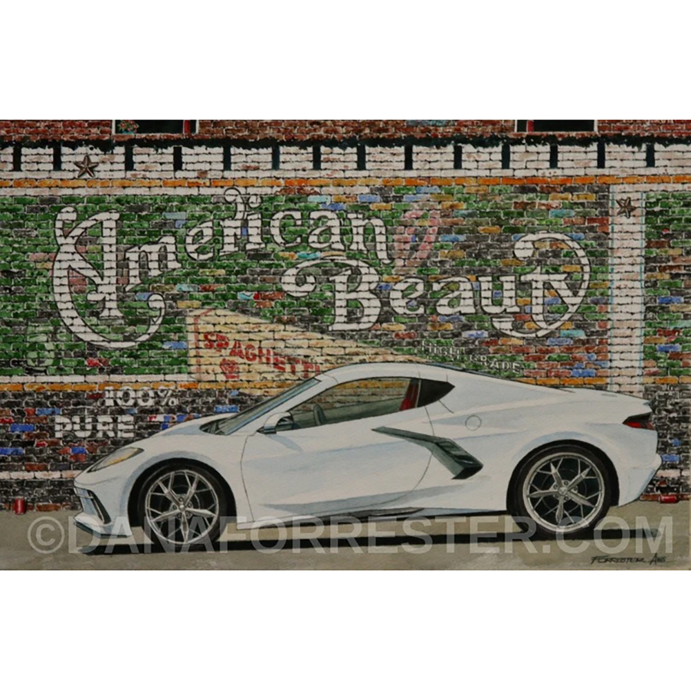 Dana Forrester Corvette Print "American Beauty” - Arctic White C8