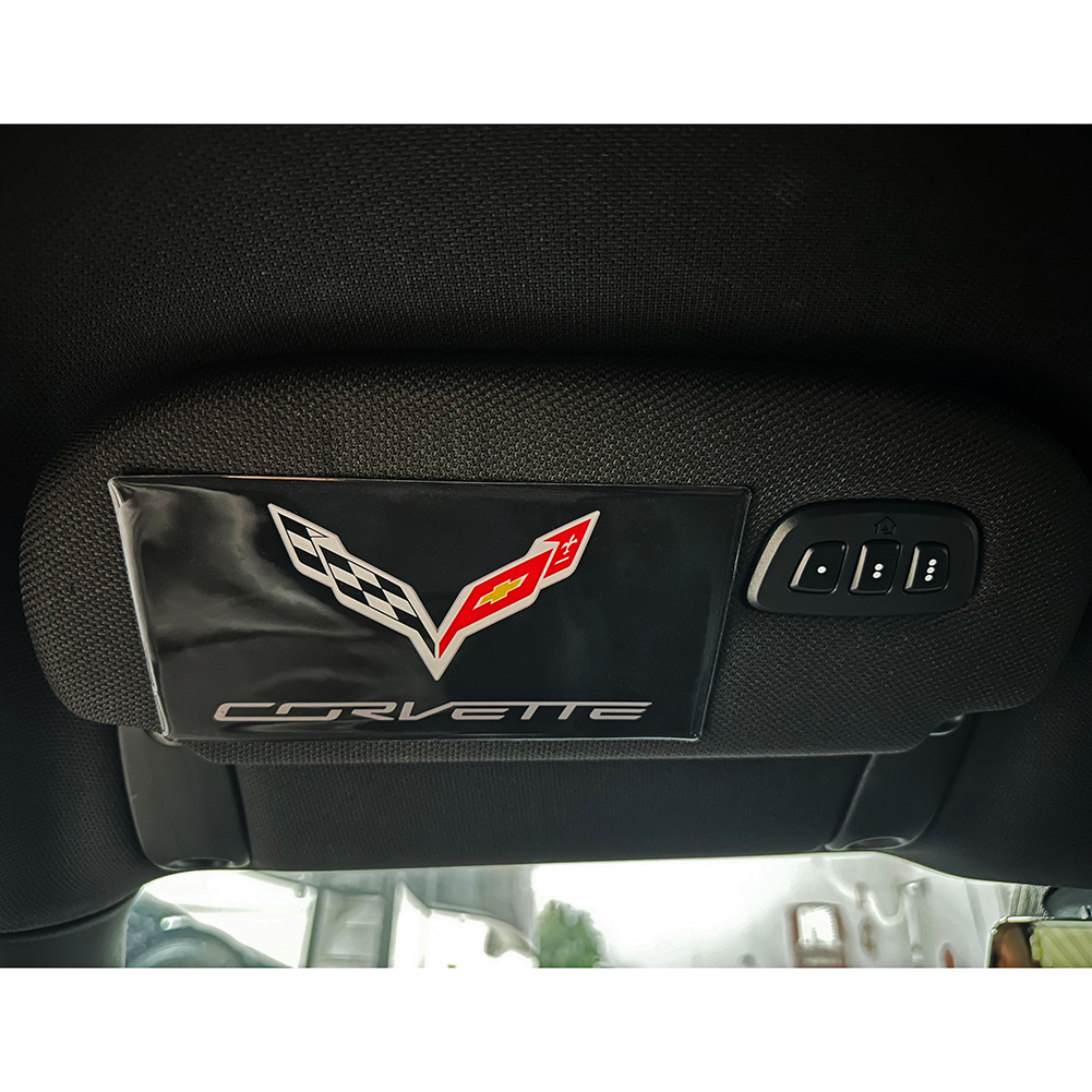 C7 Corvette Logo Sun Visor Label Cover Decal - Set of 2 Domed : 2014-2019