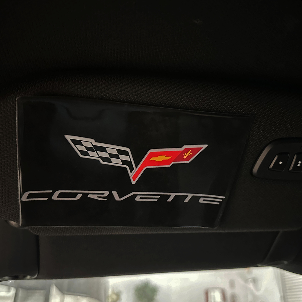 C6 Corvette Logo Sun Visor Label Cover Decal - Set of 2 Domed : 2005 - 2013