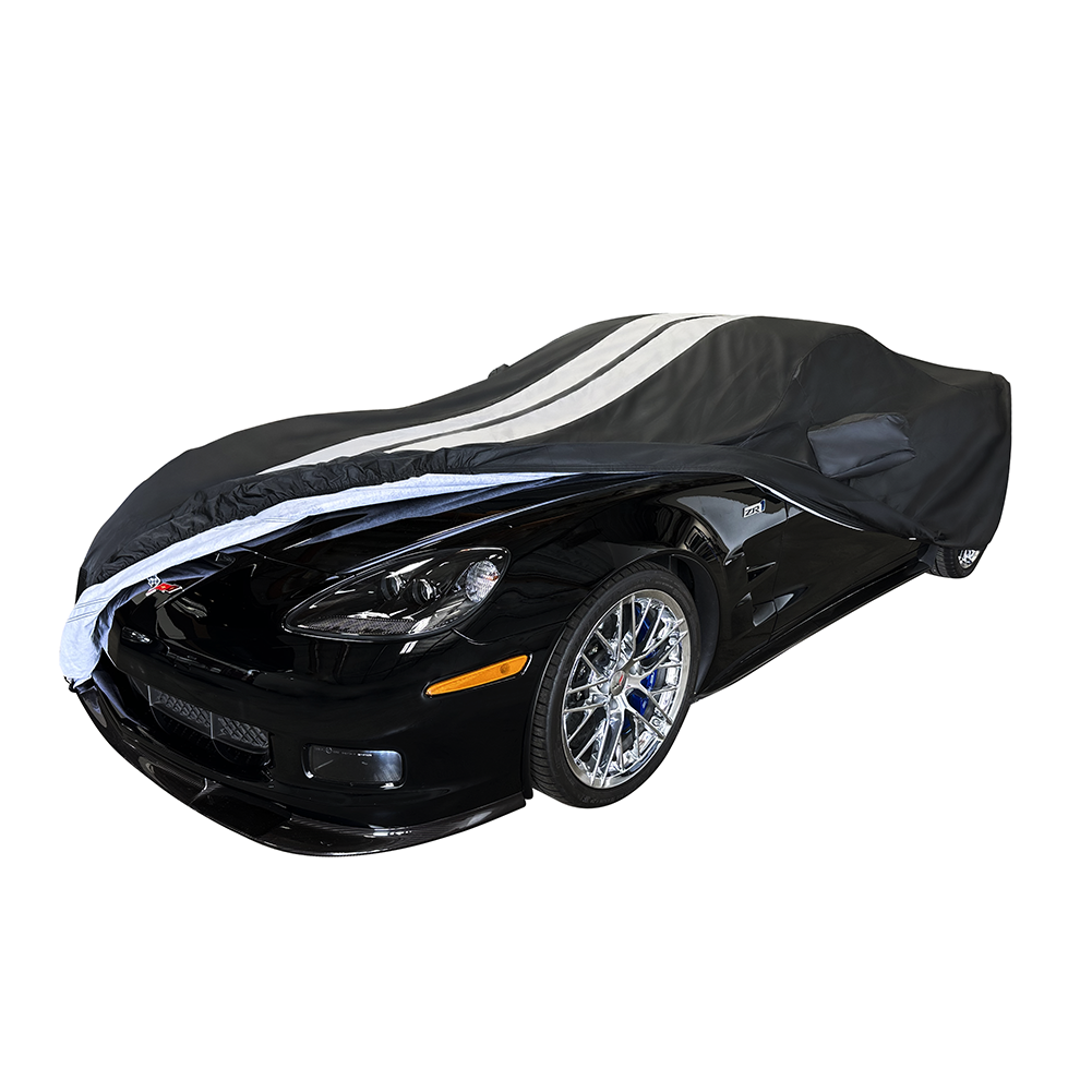 Corvette Ultraguard Plus Car Cover - Indoor/Outdoor Protection - Black W/ Gray Stripes : 2005-2013 C6, Z06, ZR1, Grand Sport