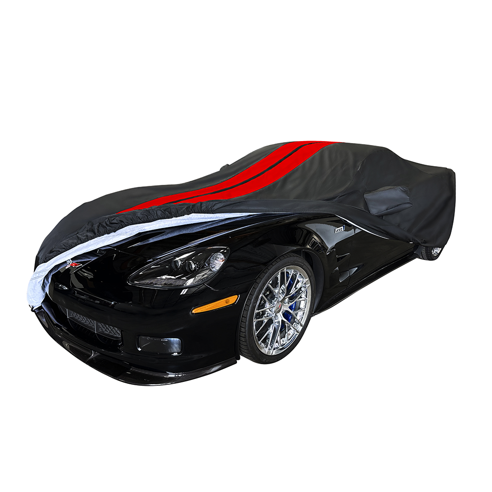 Corvette Ultraguard Plus Car Cover - Indoor/Outdoor Protection - Black W/ Red Stripes : 2005-2013 C6, Z06, ZR1, Grand Sport