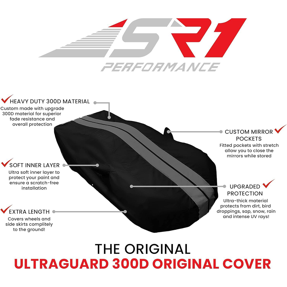 Corvette Ultraguard Plus Car Cover - Indoor/Outdoor Protection - Black W/ Gray Stripes : C7 Stingray, Z51, Z06, Grand Sport