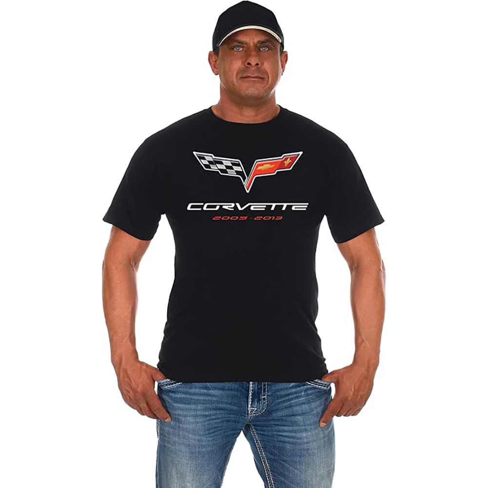 C6 Corvette T-Shirt -Flags w/ C6 Crossed Flags : Black