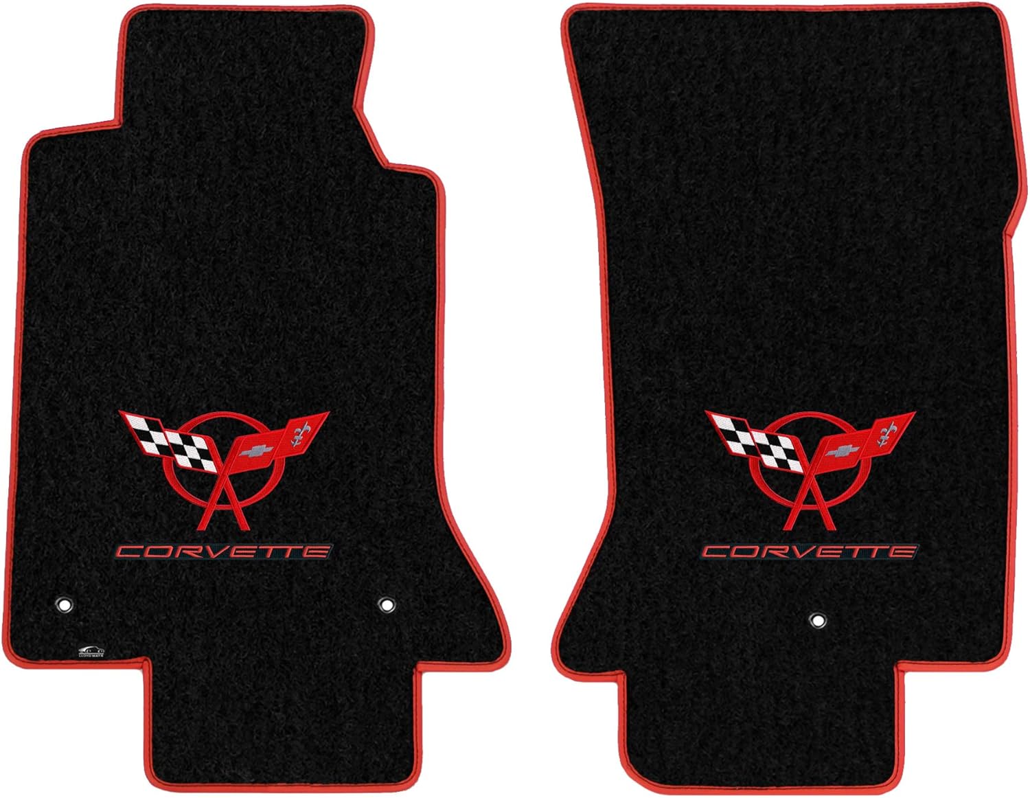 Corvette Velourtex Floor Mats - Embroidered Double Logo W/ Red Binding : 1997-2004 C5