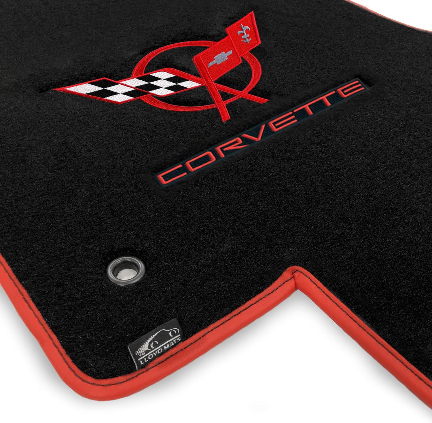 Corvette Velourtex Floor Mats - Embroidered Double Logo W/ Red Binding : 1997-2004 C5