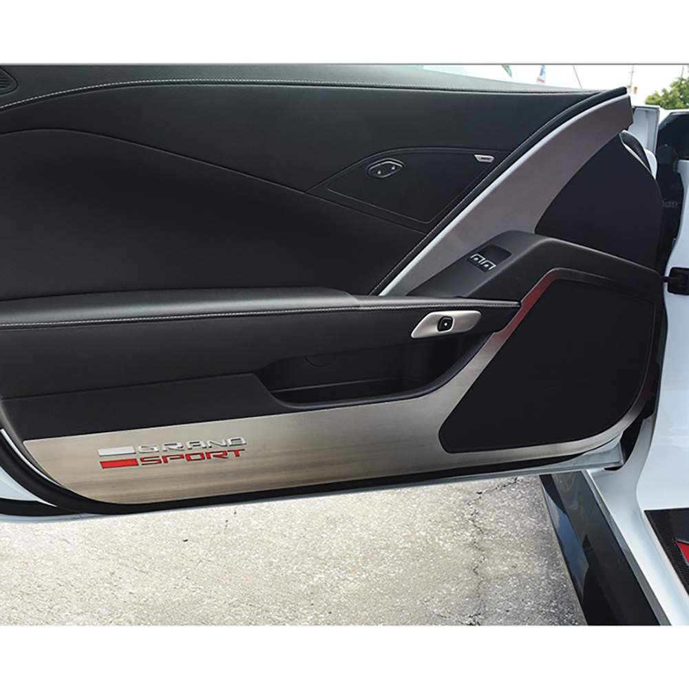 Corvette Door Guards Brushed Trim With Grand Sport Logo: 2017-2019 C7 Grand Sport