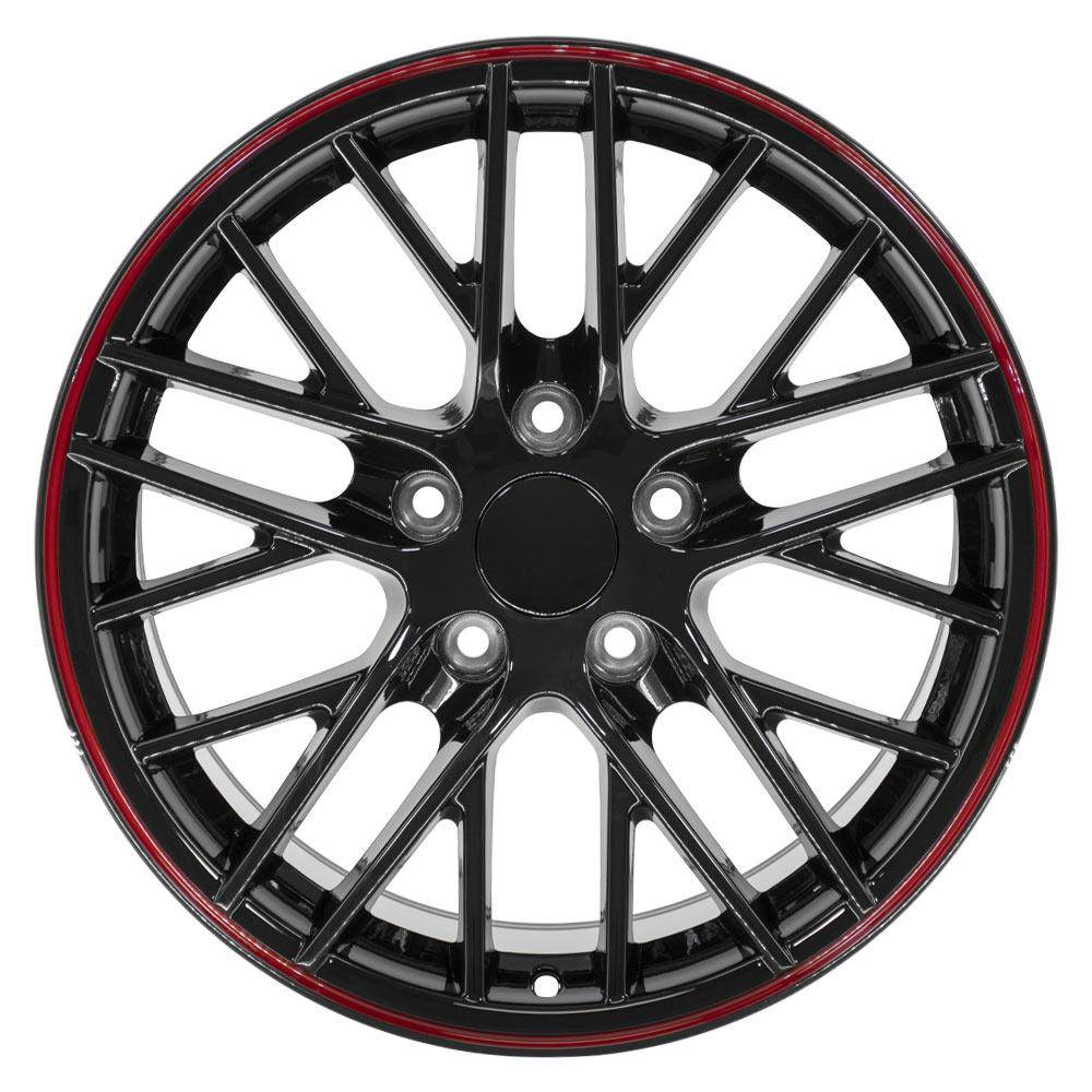 C6 Corvette ZR1 Style Reproduction Wheels : Gloss Black With Red Stripe