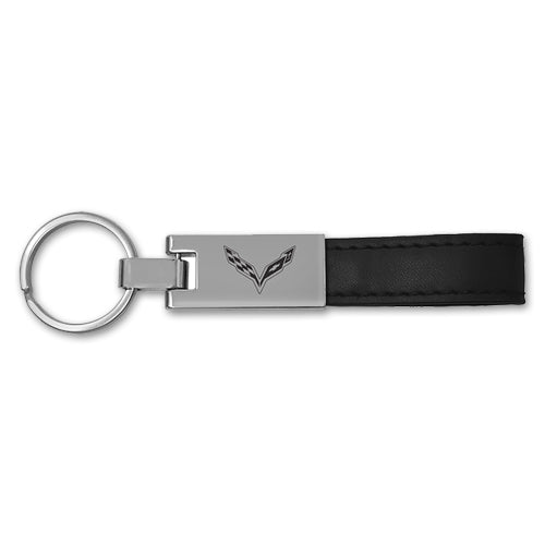 C7 Corvette Leather Loop Keychain With Flag Logo