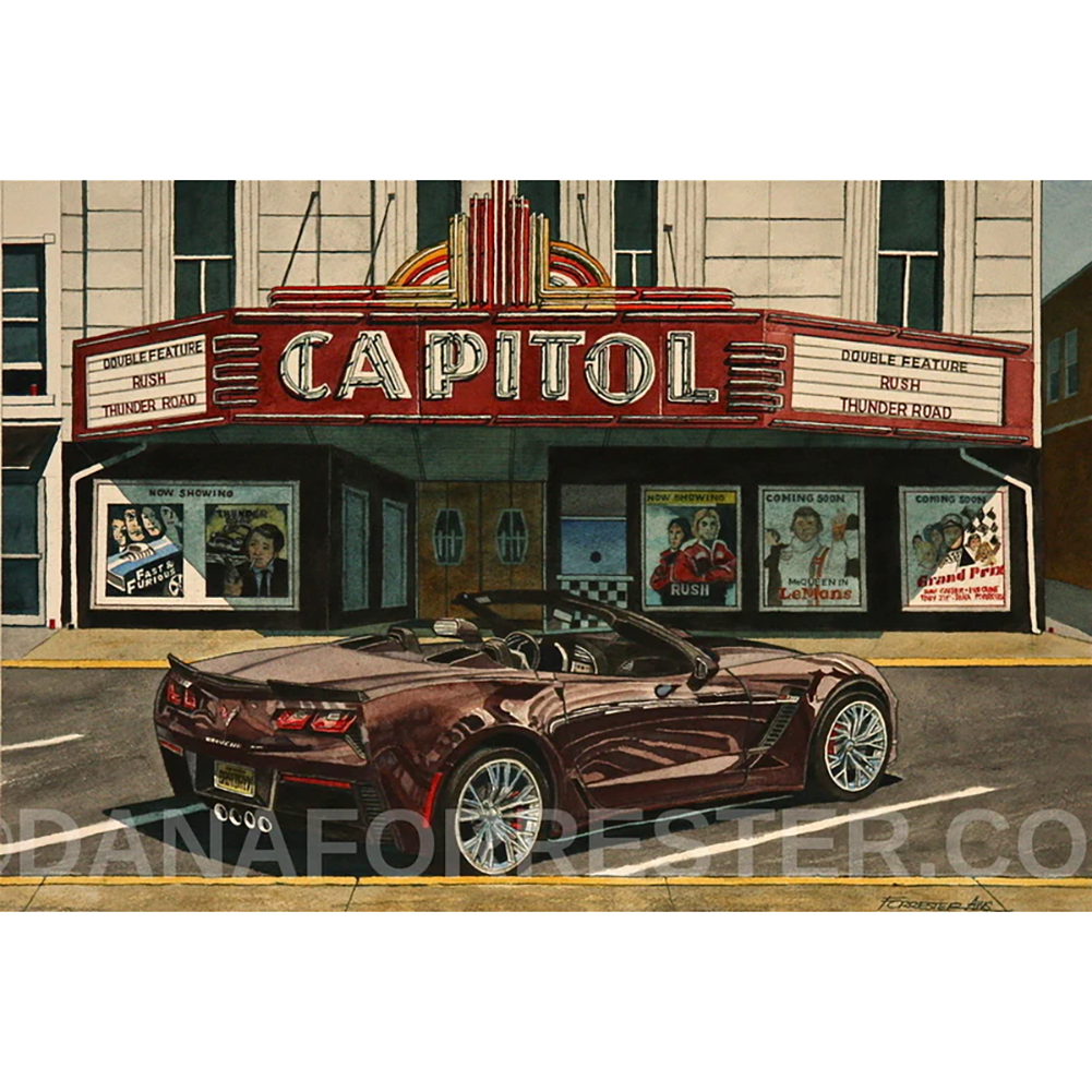 Dana Forrester Corvette Print "Double Feature” - Black Rose Metallic C7 Z06