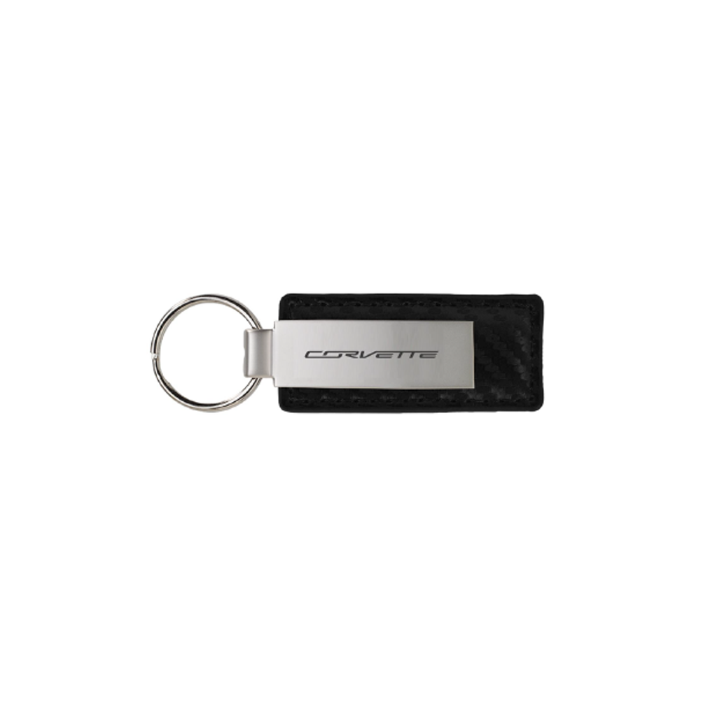 C7 Corvette Carbon / Metal Rectangular Keychain With Corvette Script