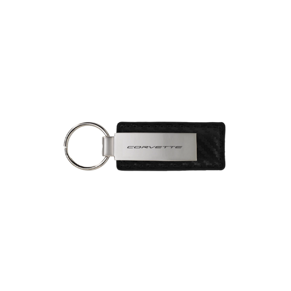 C8 Corvette Carbon / Metal Rectangular Keychain With Corvette Script: C8