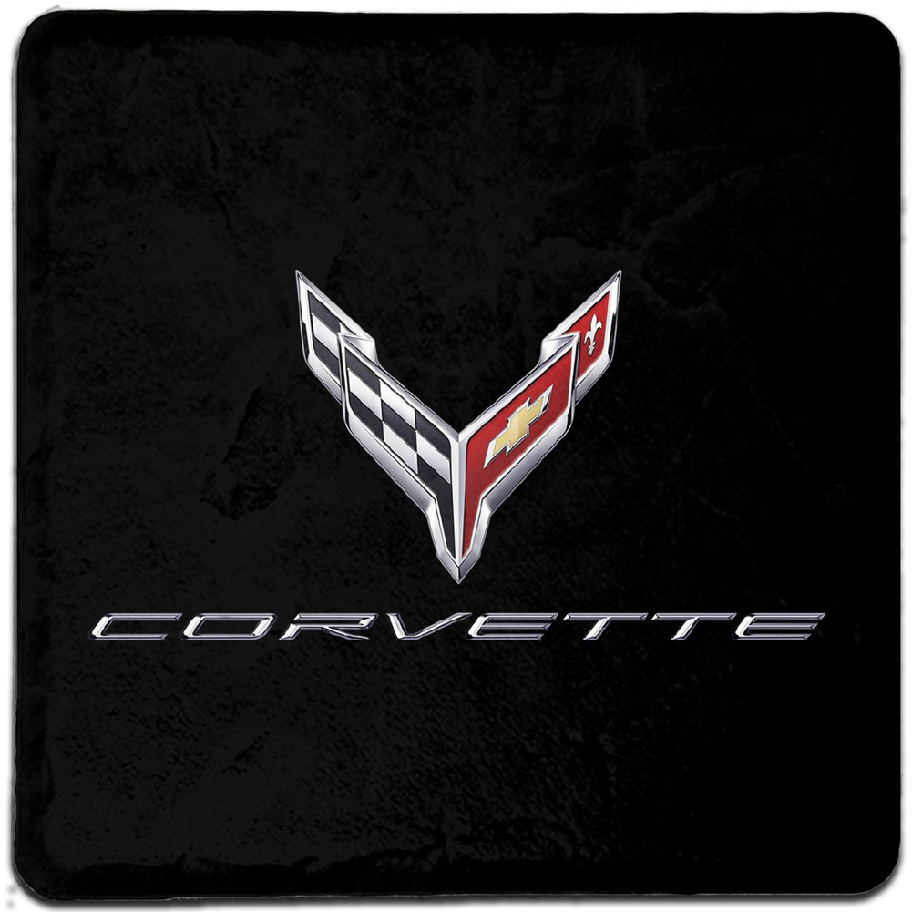 C8 Corvette 4"x4" Flags with Corvette Script Stone Tile Coaster - Each : Black