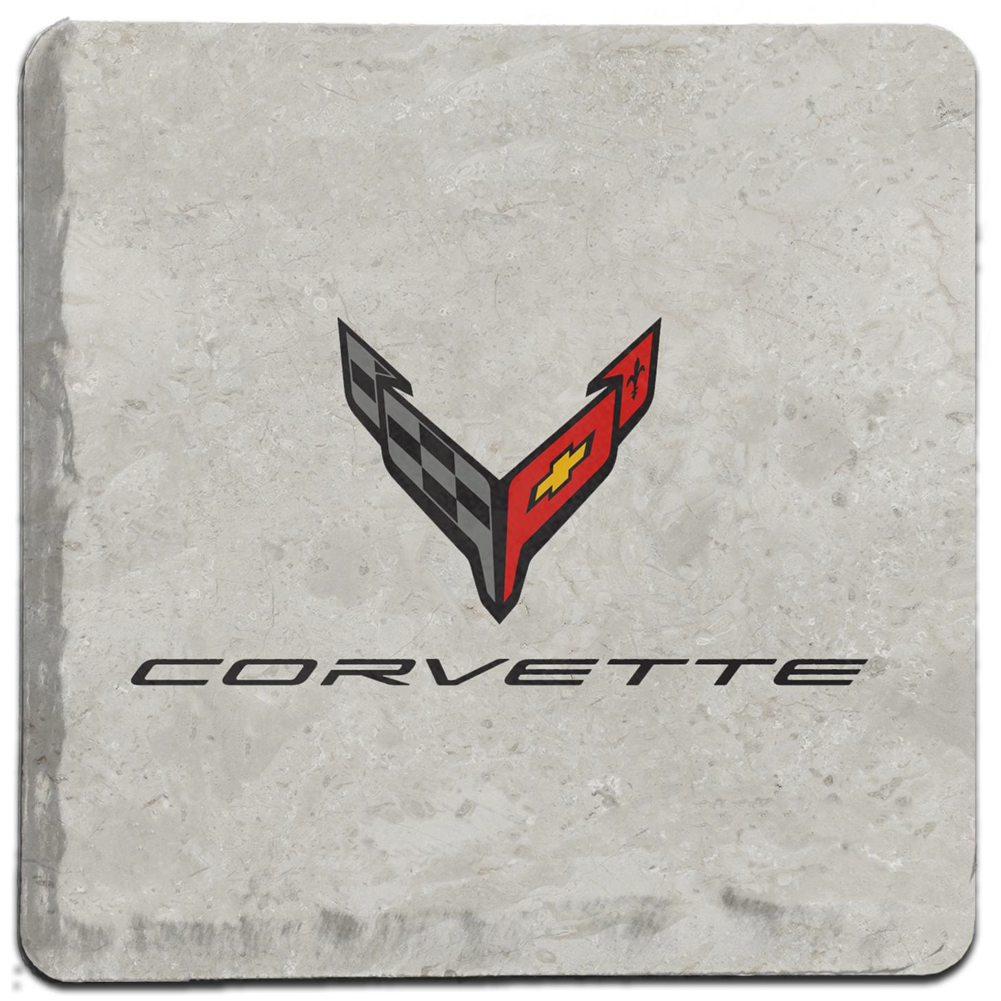 C8 Corvette 4"x4" Flags with Corvette Script Stone Tile Coaster : Each