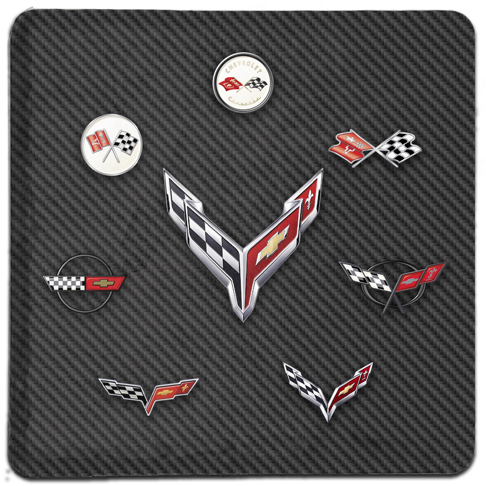 Corvette 4"x4"  Generation Flags Logo Stone Tile Coaster - Each : Carbon Fiber