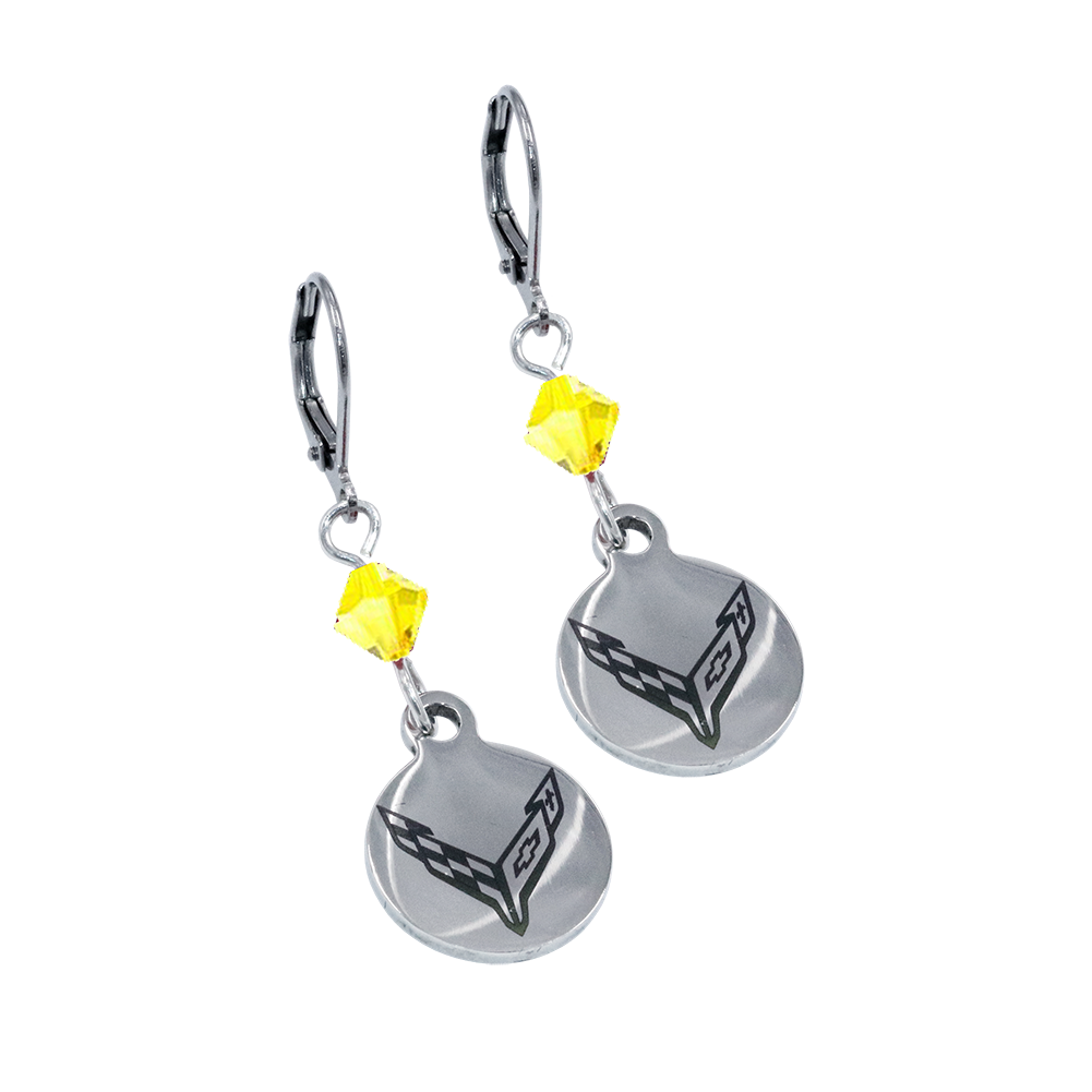 C8 Corvette Crystal Earrings : Stainless Steel