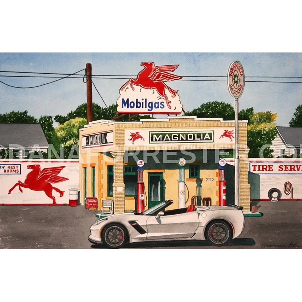 Dana Forrester Corvette Print "Mobilgas Magnolia” - C7 Z06 Silver