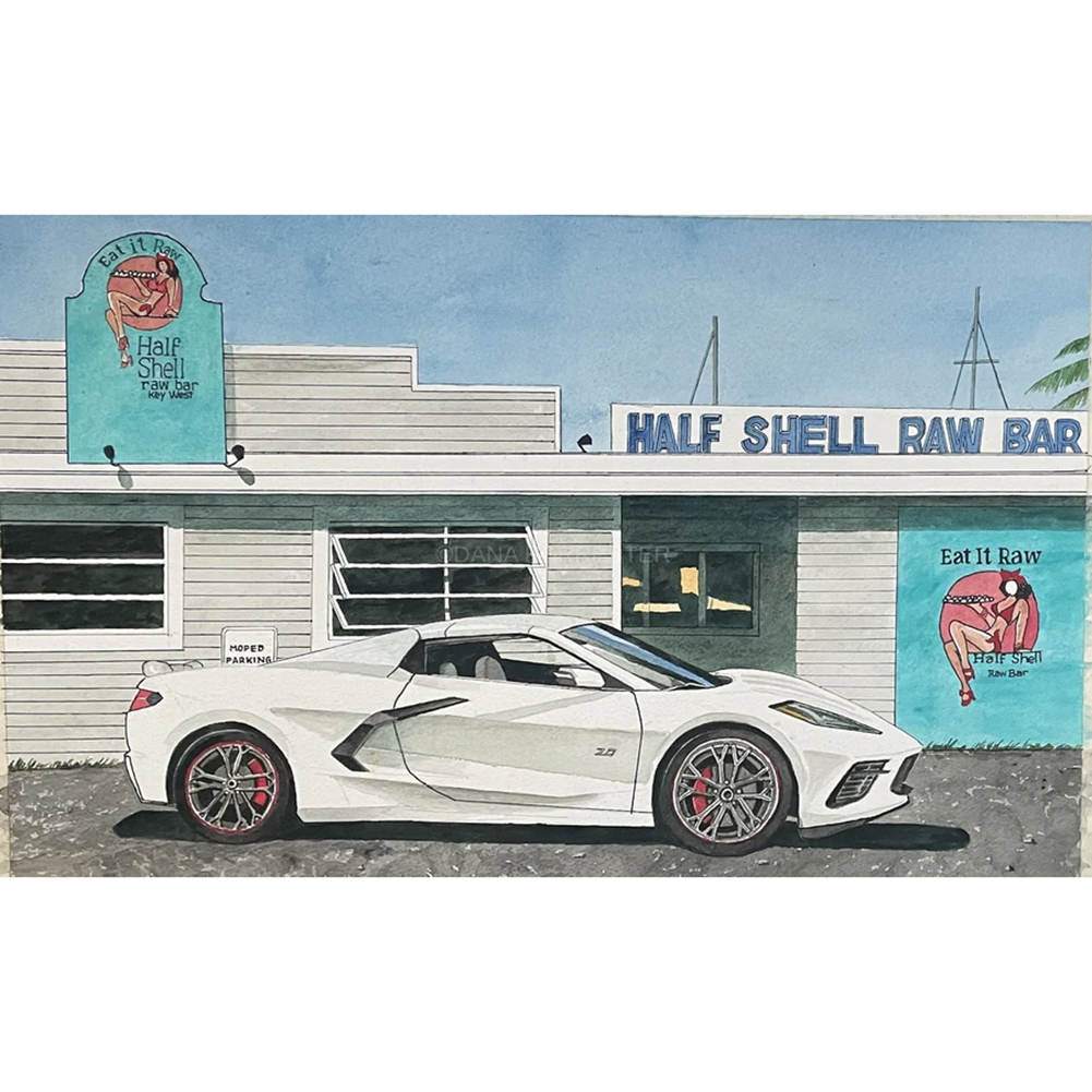 Dana Forrester Corvette Print "Raw Bar" - White C8 Coupe