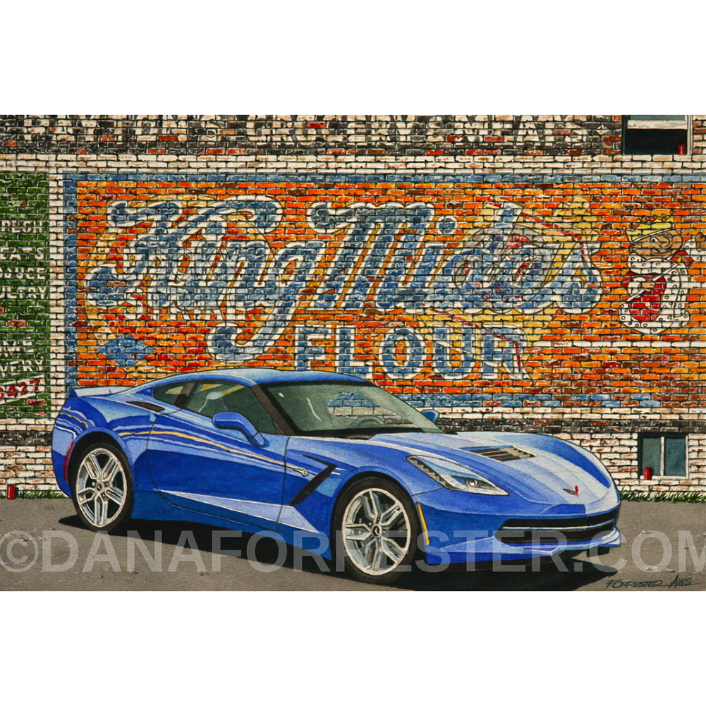 Dana Forrester Corvette Print "Riding with the King” - C7 Stingray Laguna Blue