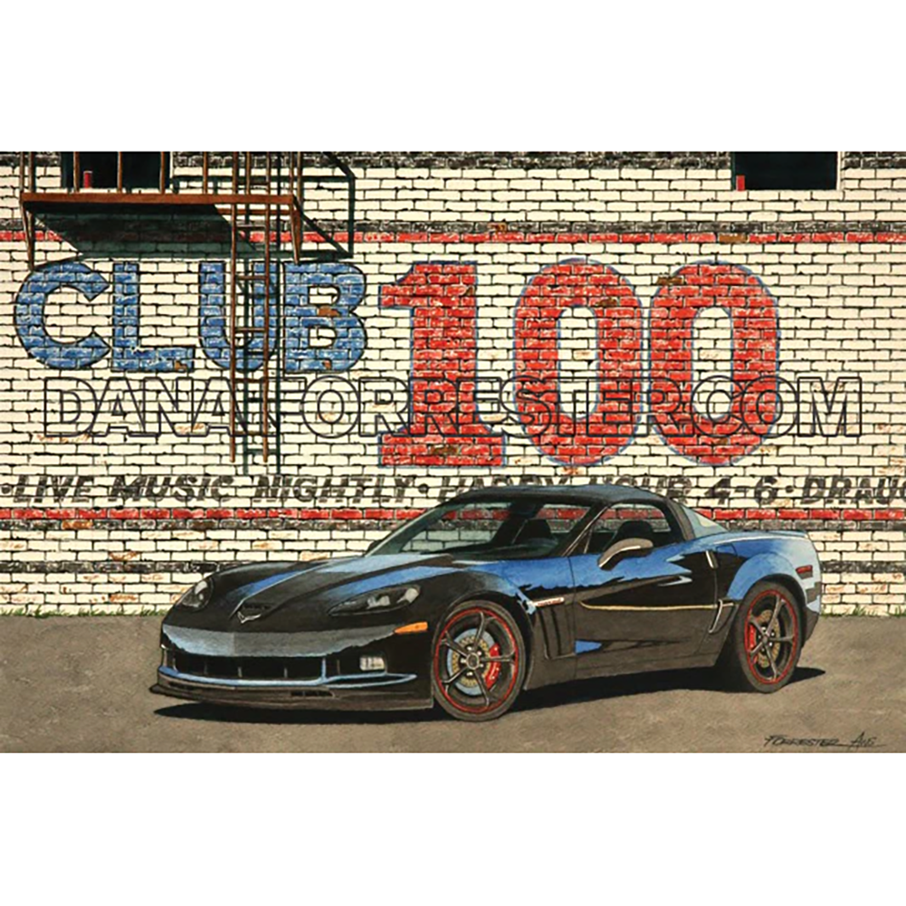 Dana Forrester Corvette Print "Reflections Of A Century” - C6 100th Anniversary Grand Sport Carbon Flash