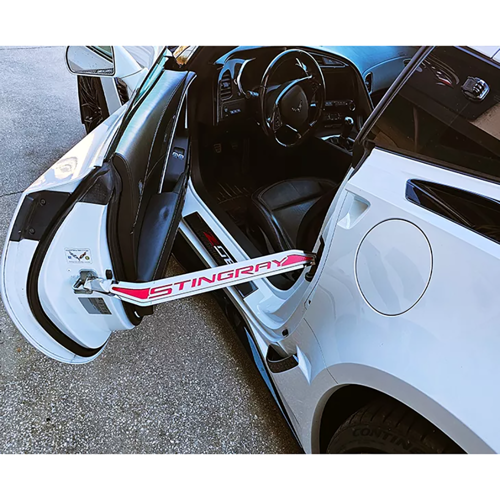 Corvette Door Prop Polished/Brushed Stainless 'Stingray' w/ Choice of Carbon Fiber Inlay: C7 2014-2019
