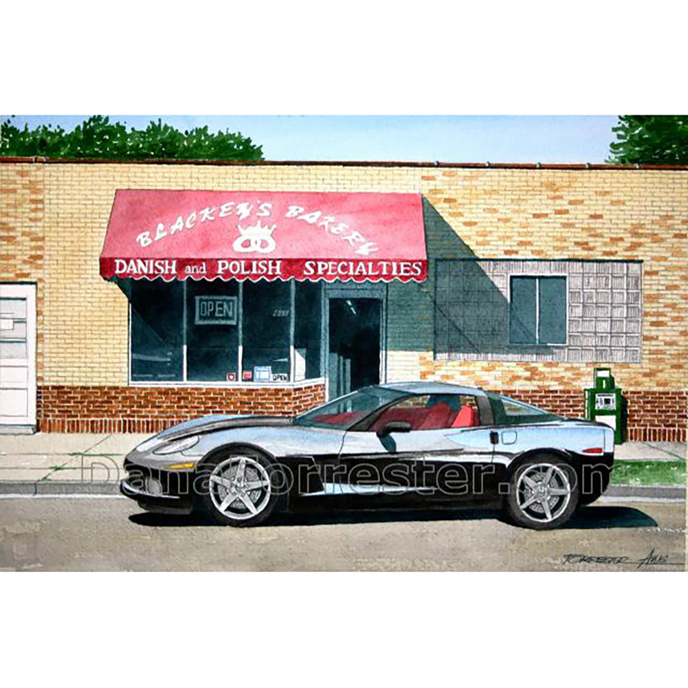 Dana Forrester Corvette Print "Sunday Morning at Blackey’s” - C6 Z51 Black