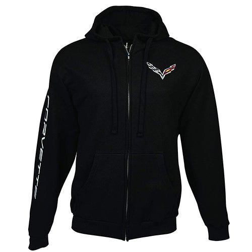 C7 Corvette Born in The USA American Legacy Zip Up Hoodie Jacket : Black (Large)