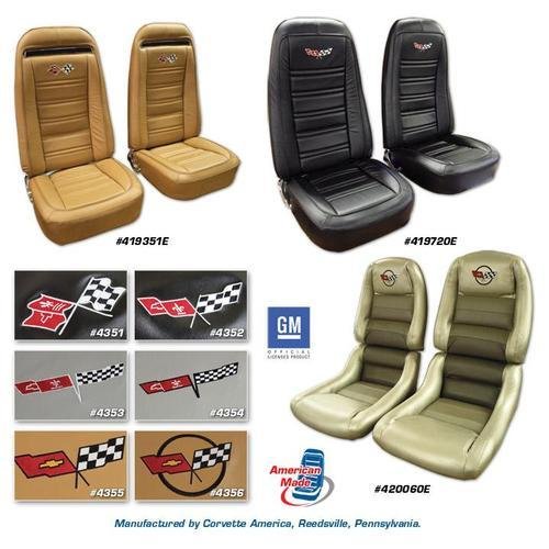 Corvette Embroidered Leather Seat Covers. Silvergreen 100%-Lthr 2-Bolster: 1982